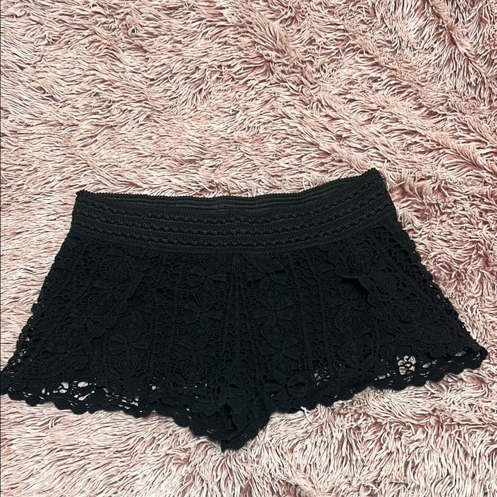 Topshop Black High Waist Lace Shorts